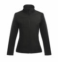 The RG195 jacket by Regatta Professional is a black zip-up with a high collar, designed with two zippered side pockets and a chest pocket.