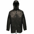 The RG206 hooded rain jacket by Regatta Classics features a front zipper and elastic cuffs.