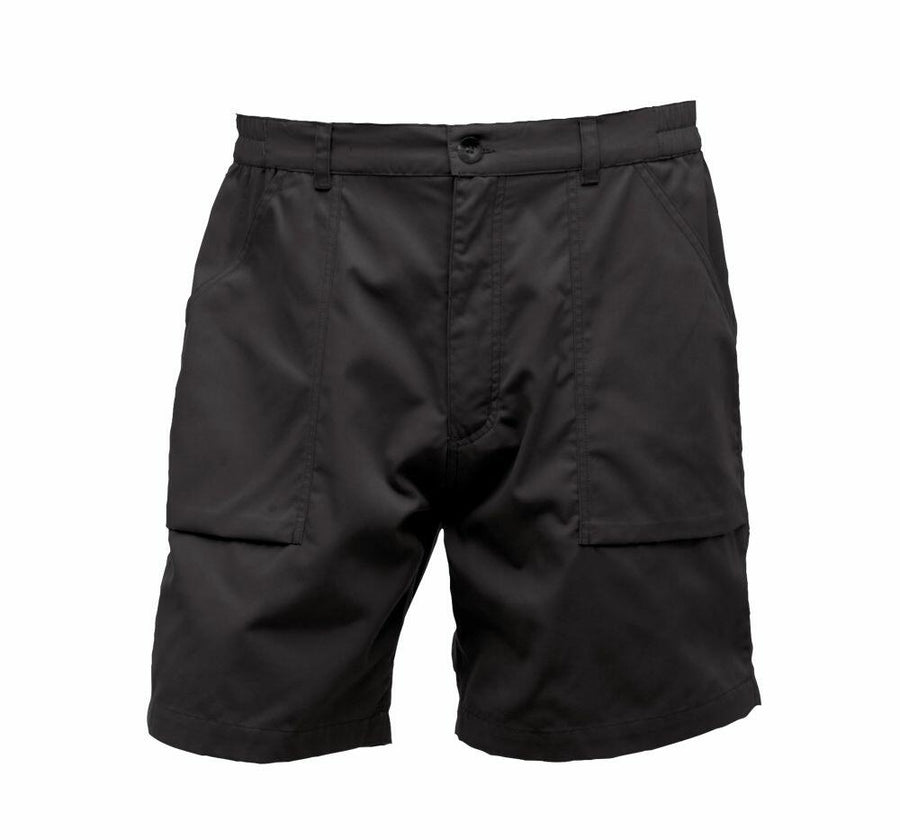 RG234 by Regatta Professional are black cargo shorts featuring multiple pockets and a button closure.
