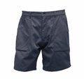 Product RG234 by Regatta Professional are navy blue cargo shorts featuring multiple pockets and a button closure.