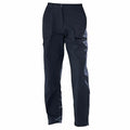 RG235 by Regatta Professional: Dark blue cargo pants featuring side and back pockets, showcased against a plain white background.