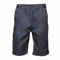 The RG237 cargo shorts by Regatta Professional feature a dark gray color, button and zip closure, belt loops, and two side pockets.