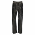 Regatta Junior's RG254 black waterproof pants feature an elastic waistband and straight legs, showcased against a white background.