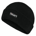 Regatta Professional RG294 black knit beanie featuring a folded brim and prominently displaying a Thinsulate label on the front.