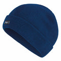 Regatta Professional's RG294 beanie in blue features a knitted design, a folded brim, and a small black tag on the side.
