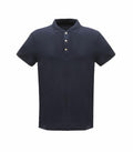 A Regatta Professional polo shirt, model RG300, featuring a navy blue color, short sleeves, a collar, and three buttons.
