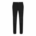 The RG307 black pants by Regatta Professional feature a button and zip closure, multiple pockets, and reinforced knee areas, all presented against a white background.