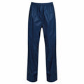 The RG315 by Regatta Professional is a pair of navy blue waterproof pants featuring an elastic waistband and straight legs.