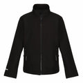 A black RG332 zip-up jacket with long sleeves, a high collar, and two front pockets from Regatta Junior.