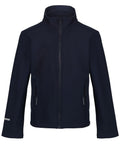 Introducing the RG332 jacket from Regatta Junior, featuring a high collar and a sleek black design. It comes with two zippered pockets on each side and is crafted from softshell fabric, making it ideal for casual wear or light outdoor activities.