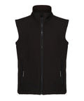 A black Gilets & Body Warmers sleeveless zip-up gilet with a high collar and two zipped side pockets, shown against a white background.