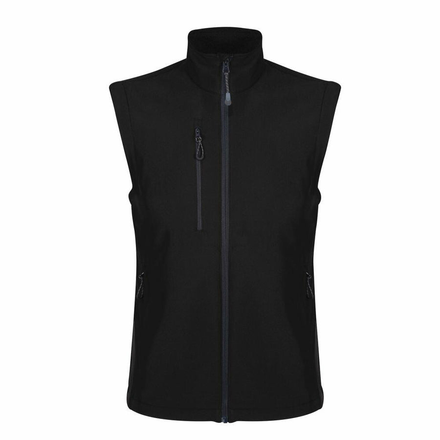 Regatta Honestly Made's RG351 black zip-up sleeveless vest features three zippered pockets.