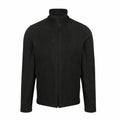 The RG352 by Regatta Honestly Made is a black zip-up fleece jacket featuring a high collar and three zipper pockets, showcased on a plain background.