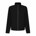 RG360 by Regatta Honestly Made, a black zip-up jacket featuring long sleeves and a high collar, showcased on a white background.