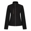 Introducing the RG361 by Regatta Honestly Made: a stylish black zip-up fleece jacket with a high collar and long sleeves. It features a convenient zippered chest pocket and side pockets for added functionality.