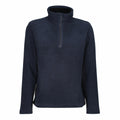 Regatta Honestly Made's RG362 is a navy blue fleece pullover featuring a quarter-zip front and long sleeves.