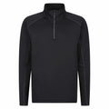 The RG365 by Regatta Professional is a black long-sleeve pullover with a quarter-zip and high collar, featuring subtle seam detailing.