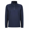 The RG365 by Regatta Professional is a navy high-collar pullover featuring long sleeves and a quarter-zip front.