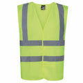 The RG465 by Regatta High Visibility is a vibrant yellow safety vest featuring reflective gray stripes on the front.