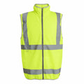 The RG472 by Regatta High Visibility is a neon yellow safety vest featuring reflective gray stripes and a front zipper.