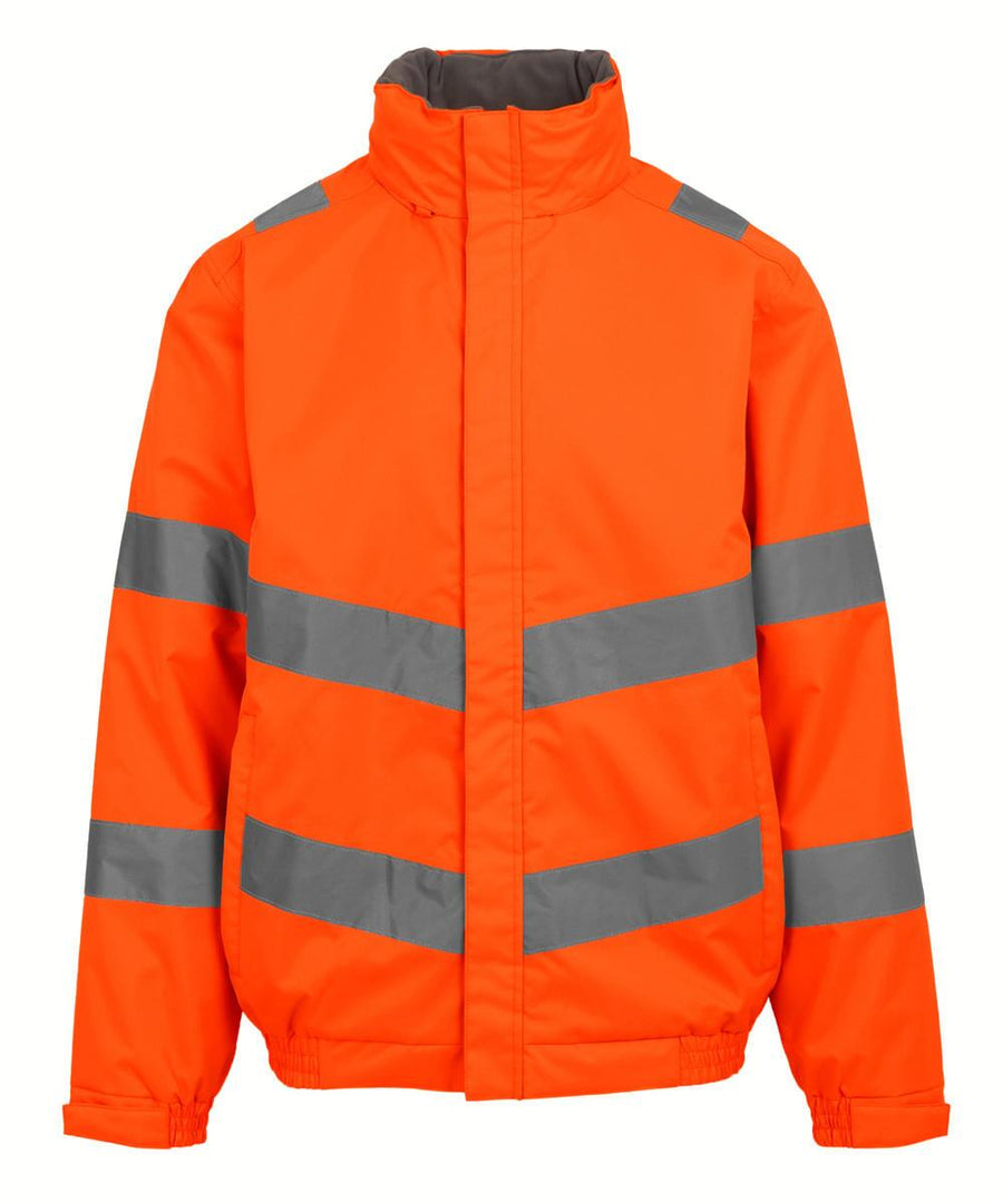 A bright orange Jackets high-visibility jacket with grey reflective stripes on the torso, sleeves, and shoulders, shown against a plain white background.