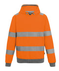 An orange Hoodies sweatshirt with a hood, two horizontal reflective silver stripes on the torso and arms, grey ribbed cuffs and hem, plus a front pocket.