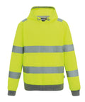 The Hoodies feature a bright yellow colour, hood, front pocket, grey ribbed cuffs and waistband, plus two horizontal reflective silver stripes around the body and arms.