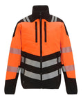 The Jackets feature bright orange and black panels, reflective silver stripes on the arms, chest, and waist, a front zip fastening, and two vertical chest pockets for high visibility.