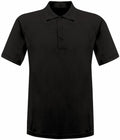 RG524 by Regatta Standout is a black polo shirt featuring short sleeves and a three-button placket.