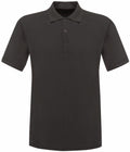The RG524 by Regatta Standout is a plain black short-sleeve polo shirt featuring a three-button placket and collar, showcased against a white background.