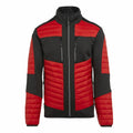 The RG540 jacket by Regatta Professional features a black and red design with padded sections, a standing collar, and zippered front pockets.