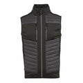 Introducing the RG542 by Regatta Professional: a stylish black and gray sleeveless vest designed with a zip-up front and high collar. This versatile vest features horizontal padded sections and includes two practical chest zipper pockets.