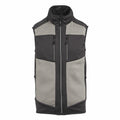 Discover the RG544 by Regatta Professional, a black and gray sleeveless vest featuring multiple zippered pockets and a high collar.