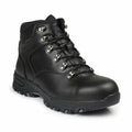 The RG565 by Regatta Safety Footwear is a black, waterproof hiking boot designed with metal eyelets and a sturdy tread, displayed from a three-quarter angle.