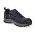 Introducing the RG568 athletic shoe by Regatta Safety Footwear, featuring a striking black and blue color scheme, a durable rugged sole, and a secure lace-up closure.