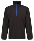 The RG582 black long-sleeve pullover by Regatta Professional, featuring a blue half-zip, is displayed on a white background.