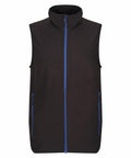 A black vest with no sleeves, a high collar, and blue zip closures on the front and pockets is available under the product name RG583 from Regatta Professional.