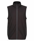 The RG583 by Regatta Professional is a black sleeveless vest featuring a front zipper and two zippered pockets.