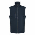 Introducing the Regatta Professional RG595, a stylish navy blue sleeveless vest featuring a high collar and a front zipper. This vest includes two side zip pockets along with an additional vertical chest zip pocket, combining utility with modern design. It is crafted from smooth, lightweight fabric for comfort and ease of wear.