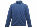 The RG601 fleece jacket from Regatta Classics features a full front zipper and a high collar. It comes in blue, has long sleeves, and includes two side pockets. The jacket is showcased against a plain white background.
