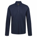 A navy blue long-sleeved RG615 polo shirt by Regatta Professional, featuring a collar and three-button placket, displayed on a plain white background.