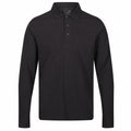The RG615 by Regatta Professional is a black long-sleeve polo shirt featuring a collar and three buttons on the placket, showcased against a white background.