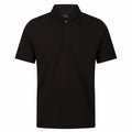 RG616 by Regatta Professional is a black polo shirt featuring short sleeves, a collar, and three buttons.