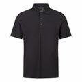 Introducing the RG616 by Regatta Professional, a plain black polo shirt featuring short sleeves and a three-button placket. This shirt boasts a classic collar with a straightforward, casual design, perfect for everyday wear.