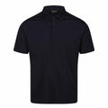 A plain black RG617 polo shirt from Regatta Professional, featuring short sleeves, a classic collar, and a button-up placket with three buttons, displayed against a white background.
