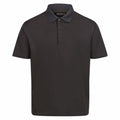 A sleek RG617 polo shirt by Regatta Professional, featuring a simple black design with a collared neck and three front buttons. The fabric is smooth and lightweight.