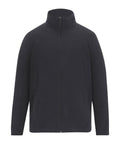 The Fleece is a plain black zip-up jacket with a high collar and long sleeves, shown on a white background. It features two side pockets and no visible logos or patterns.