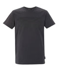 The T-shirts feature a plain black design with an abstract graphic on the front, a crew neckline, and a small black tag on the left side seam near the hem.
