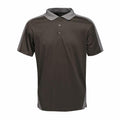 The Regatta Professional RG663 is a brown polo shirt with short sleeves, a three-button placket, and distinctive gray collar and side panels.