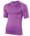 The Rhino RH002 short-sleeve compression shirt in purple with gray stitching.
